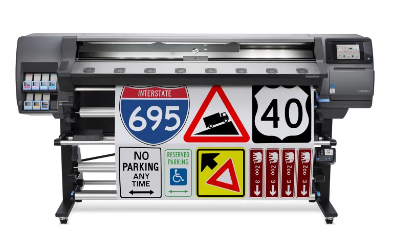 Large-format printer producing custom signage graphics | Professional printing machine for vinyl and decal production